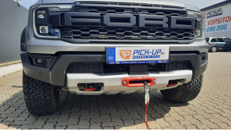 Winch, winch plate, skid plate, spot lights installed on Ford Ranger Raptor 2023